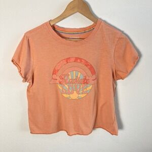 Exquisite Paradox Anthropologie Cropped Graphic Tee Rainbow Sun Peach XS Womens